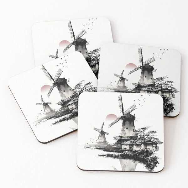 Item preview, Wabi-Sabi Windmill | Zen Reflection Ink Art designed and sold by FlowNestStudio.