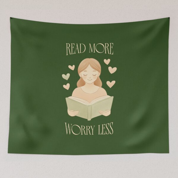Item preview, Read More Worry Less Bookworm designed and sold by Sachie's Studio.