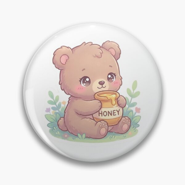Item preview, kawaii baby bear hugging a honey pot, pastel brown, blush cheeks  designed and sold by AwesomeArtist26.