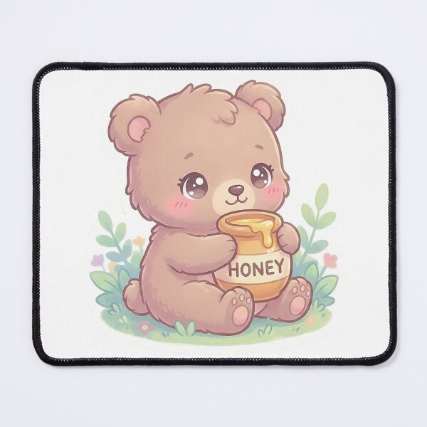 Item preview, kawaii baby bear hugging a honey pot, pastel brown, blush cheeks  designed and sold by AwesomeArtist26.