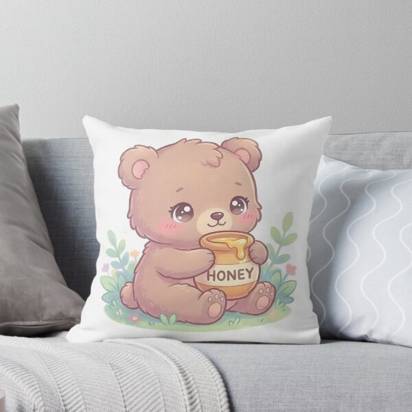 Item preview, kawaii baby bear hugging a honey pot, pastel brown, blush cheeks  designed and sold by AwesomeArtist26.