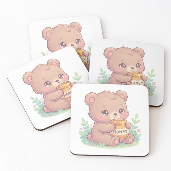 Item preview, kawaii baby bear hugging a honey pot, pastel brown, blush cheeks  designed and sold by AwesomeArtist26.
