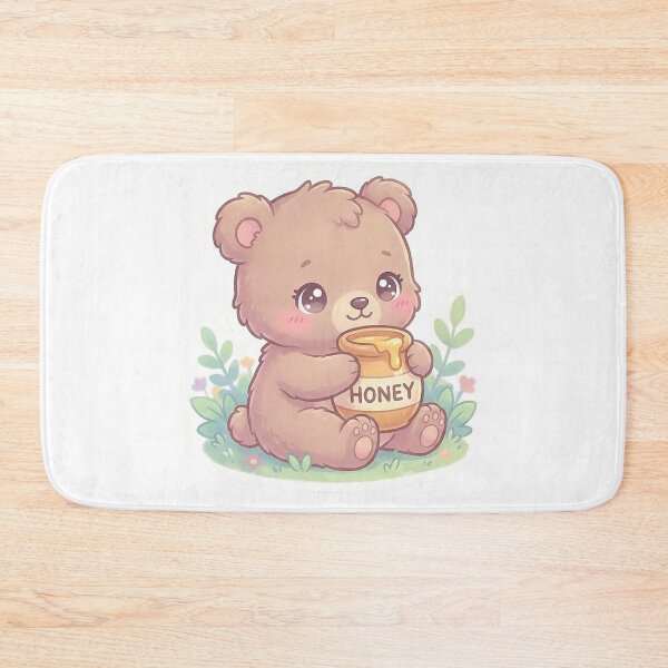 Item preview, kawaii baby bear hugging a honey pot, pastel brown, blush cheeks  designed and sold by AwesomeArtist26.