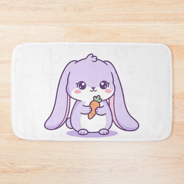 Item preview, kawaii bunny with floppy ears and tiny carrot, pastel lilac, clean vector style  designed and sold by AwesomeArtist26.