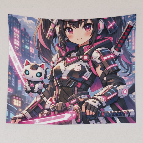 Item preview, Cyber Samurai Anime Girl – Neon Katana Warrior designed and sold by Mauswohn.