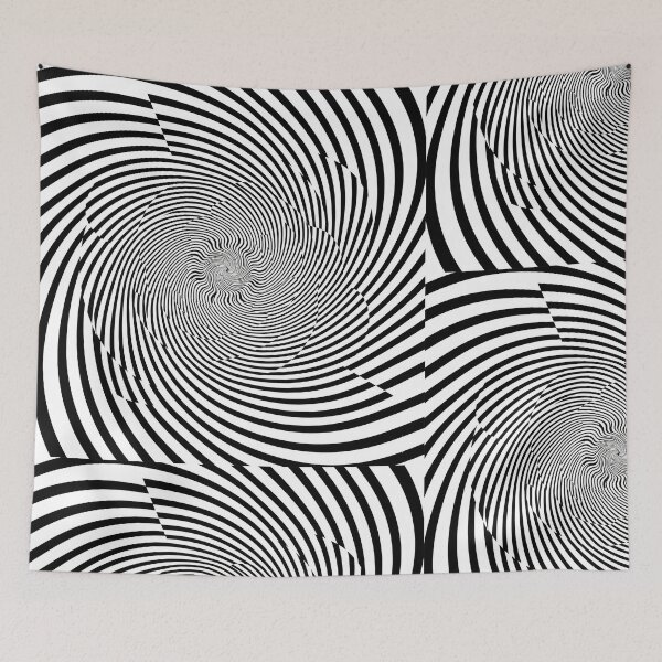 Item preview,  black and white optical line illusion, wavy warped lines creating depth, hypnotic spiral effect, high contrast, clean vector  designed and sold by AwesomeArtist26.
