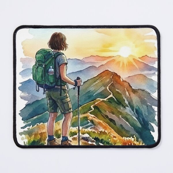 Item preview, Hiker Watching Sunrise over the Mountain Ridge designed and sold by Hiking & Happiness.