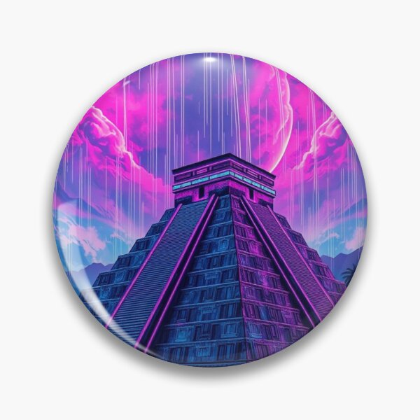 Item preview, Neon Vaporwave Chichen Itza Pyramid Retro Synthwave Rain Moon Art designed and sold by EllDAV777.