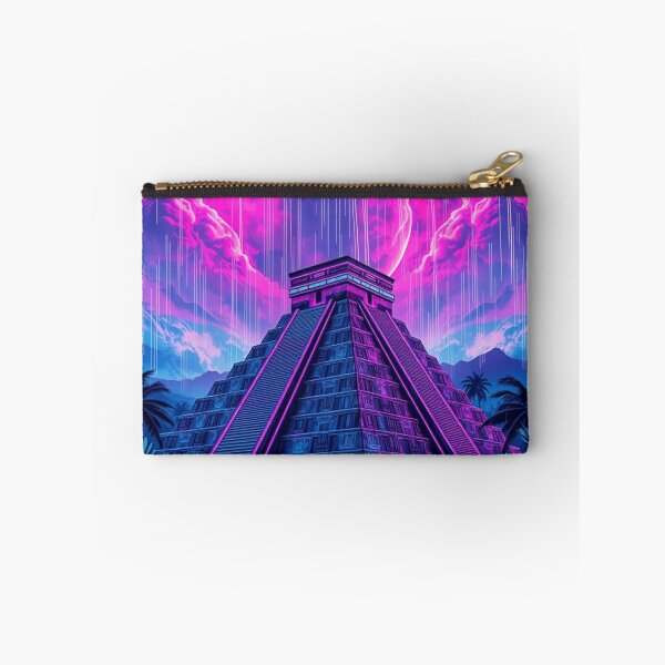 Item preview, Neon Vaporwave Chichen Itza Pyramid Retro Synthwave Rain Moon Art designed and sold by EllDAV777.