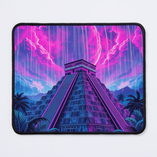 Item preview, Neon Vaporwave Chichen Itza Pyramid Retro Synthwave Rain Moon Art designed and sold by EllDAV777.