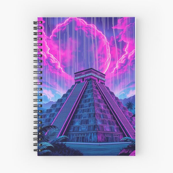 Item preview, Neon Vaporwave Chichen Itza Pyramid Retro Synthwave Rain Moon Art designed and sold by EllDAV777.