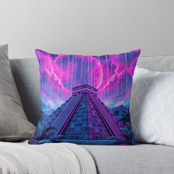 Item preview, Neon Vaporwave Chichen Itza Pyramid Retro Synthwave Rain Moon Art designed and sold by EllDAV777.
