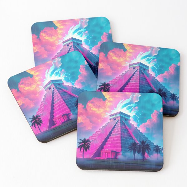 Item preview, Neon Vaporwave Mayan Pyramid Synthwave Lightning Art designed and sold by EllDAV777.