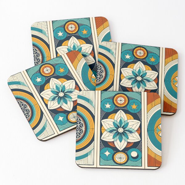 Item preview, Sacred Geometry Lotus Mandala in Teal and Ochre designed and sold by InkSmithery.