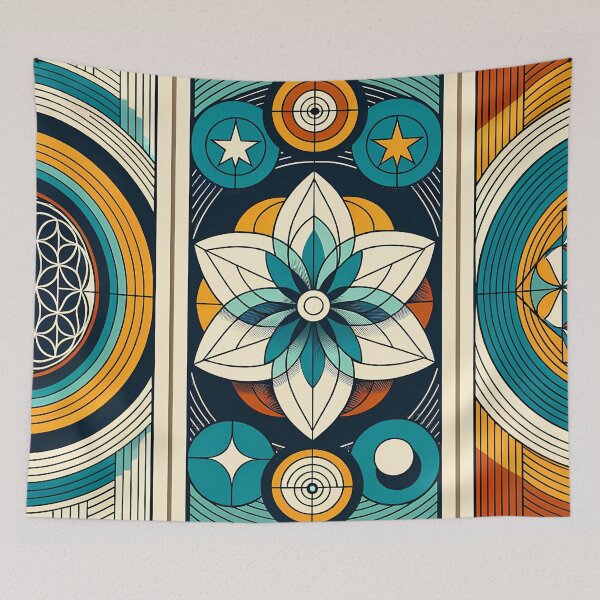 Item preview, Sacred Geometry Lotus Mandala in Teal and Ochre designed and sold by InkSmithery.