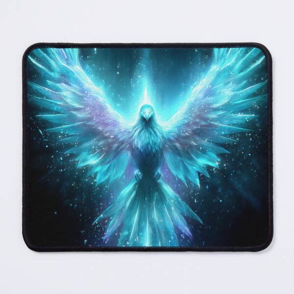 Item preview, Icy Neon Phoenix – Glowing Blue Winter Fantasy Bird designed and sold by VisionaryVeils.