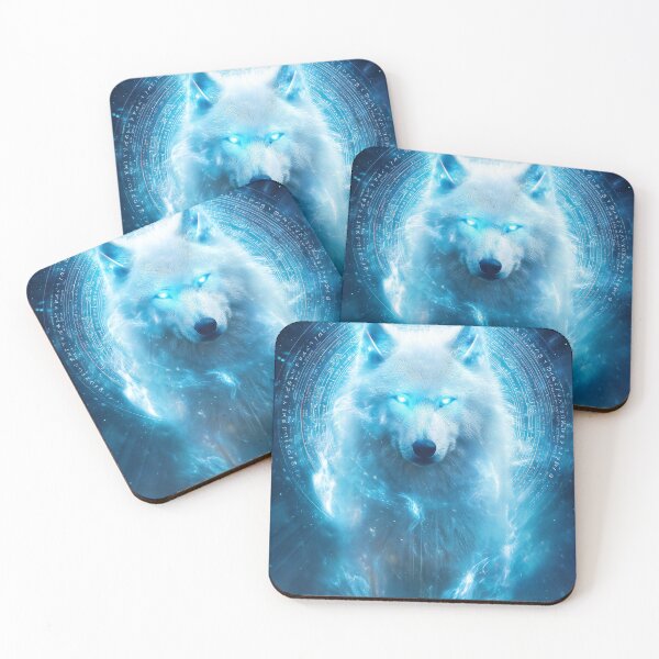 Item preview, Arctic Neon Wolf Deity – Glowing White & Blue Spirit Animal Art designed and sold by VisionaryVeils.
