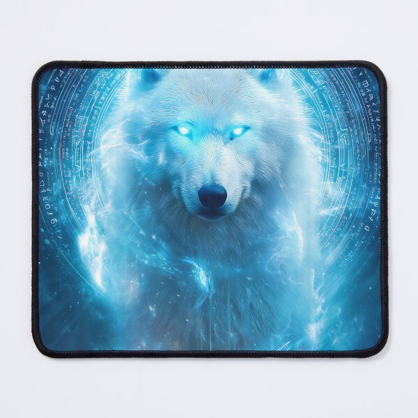 Item preview, Arctic Neon Wolf Deity – Glowing White & Blue Spirit Animal Art designed and sold by VisionaryVeils.