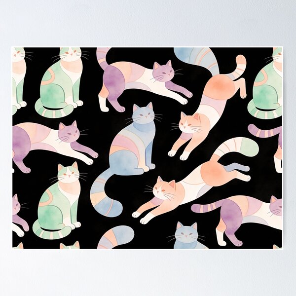 Item preview, Colorful Cats on Black Background designed and sold by Andy Gambino Art.
