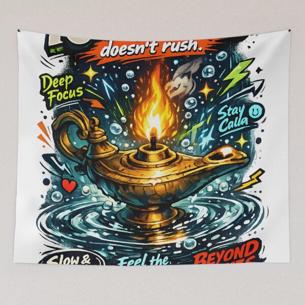 Item preview, Real Power Doesn't Rush - Surreal Underwater Oil Lamp Ancient Wisdom Motivational Wall Art - Deep Focus Mindfulness Aesthetic Illustration - Stoic Philosophy & Success Mindset Home Decor designed and sold by Vivaan Studio.