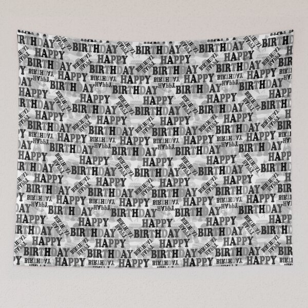 Item preview,  Black and White Happy Birthday Text Pattern - White  designed and sold by PatternTitan.