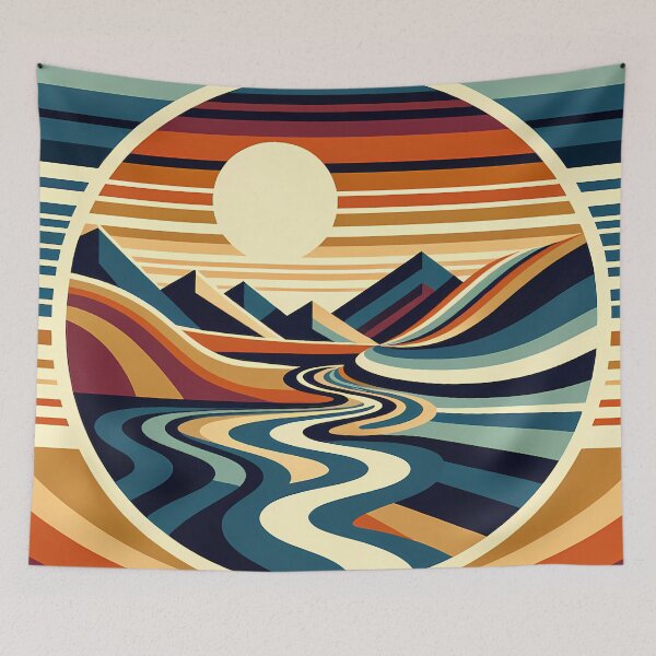 Item preview, Abstract Sunset Mountains and Winding River designed and sold by InkSmithery.
