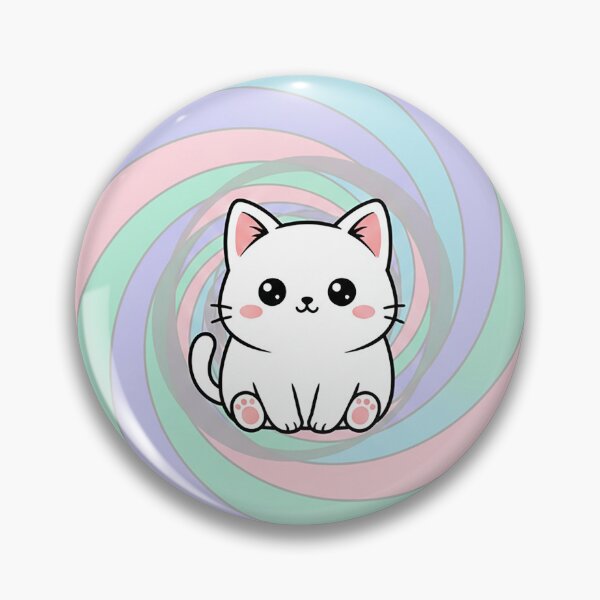 Item preview, kawaii chibi cat sitting inside a soft pastel spiral illusion, big sparkling eyes, spiral appears to move inward, cute blush, clean vector, white sticker outline  designed and sold by AwesomeArtist26.