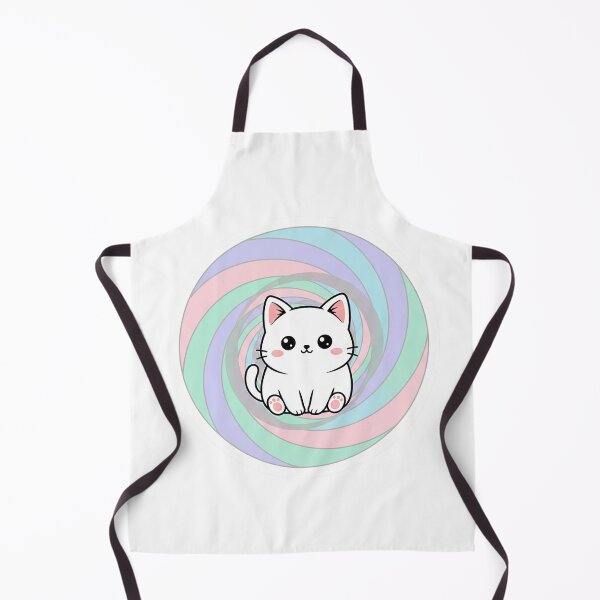Item preview, kawaii chibi cat sitting inside a soft pastel spiral illusion, big sparkling eyes, spiral appears to move inward, cute blush, clean vector, white sticker outline designed and sold by AwesomeArtist26.