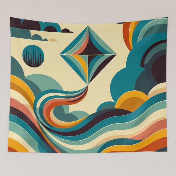 Item preview, Geometric Kite Over Retro Wavesgeometric kite designed and sold by InkSmithery.