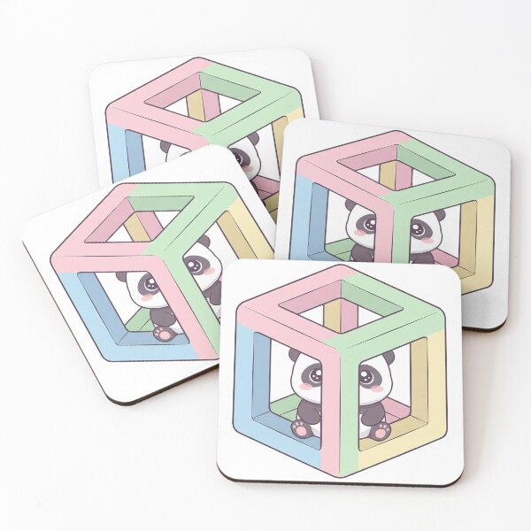 Item preview, kawaii baby panda peeking from an impossible 3D cube illusion, pastel colors, soft edges, cute surprised expression, white outline sticker style  designed and sold by AwesomeArtist26.