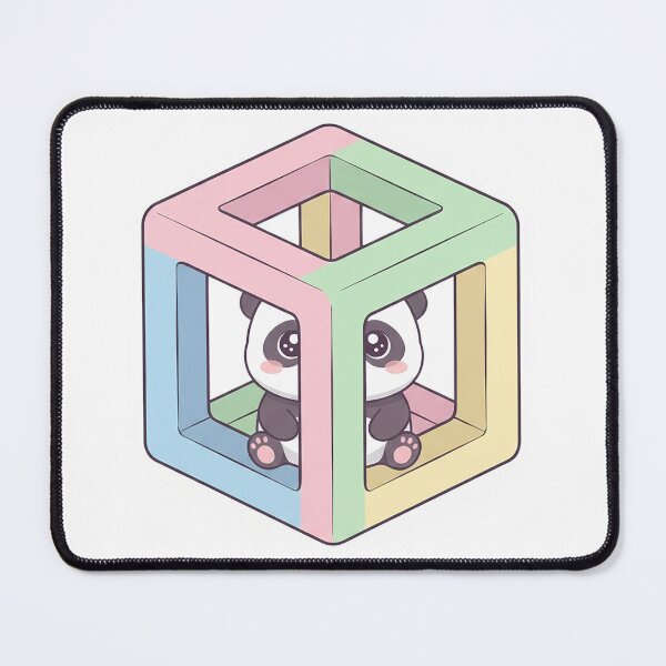 Item preview, kawaii baby panda peeking from an impossible 3D cube illusion, pastel colors, soft edges, cute surprised expression, white outline sticker style designed and sold by AwesomeArtist26.