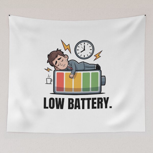 Item preview, Low Battery Tired Office Worker Funny Cartoon Tee designed and sold by JustFunnyStuff.