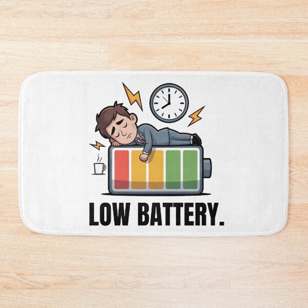 Item preview, Low Battery Tired Office Worker Funny Cartoon Tee designed and sold by JustFunnyStuff.