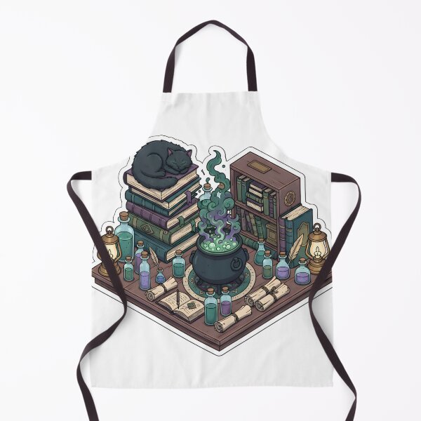 Item preview, Cozy Alchemist Desk Aesthetic Dark Academia Cat Potion Bubbling Cauldron Isometric designed and sold by StickyGuys.