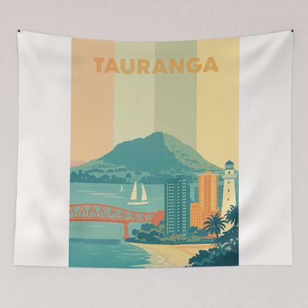 Item preview, Tauranga Cityscape with Mount Maunganui and Lighthouse on the Shoreline designed and sold by Places On Earth.