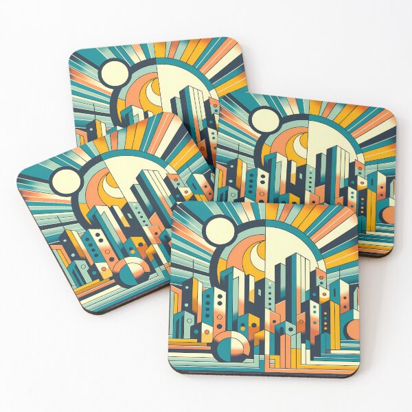 Item preview, Geometric City Skyline with Sunburst designed and sold by InkSmithery.