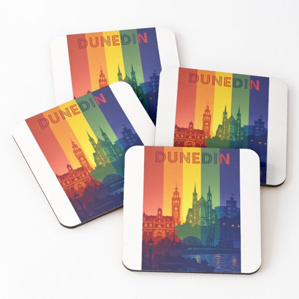 Item preview, Dunedin Landmark Skyline with Rainbow Colours and Historic Architecture designed and sold by Places On Earth.