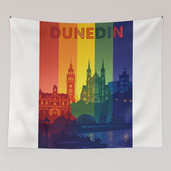 Item preview, Dunedin Landmark Skyline with Rainbow Colours and Historic Architecture designed and sold by Places On Earth.