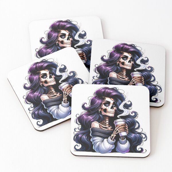 Item preview, Skeleton Girl Drinking Coffee Aesthetic Gothic Art designed and sold by Lulunza.