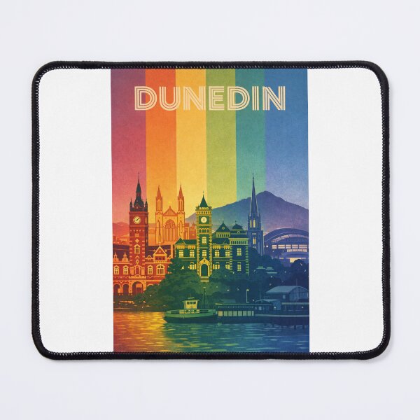Item preview, Dunedin Colourful Waterfront with Historic Town Hall and Cathedral View designed and sold by Places On Earth.