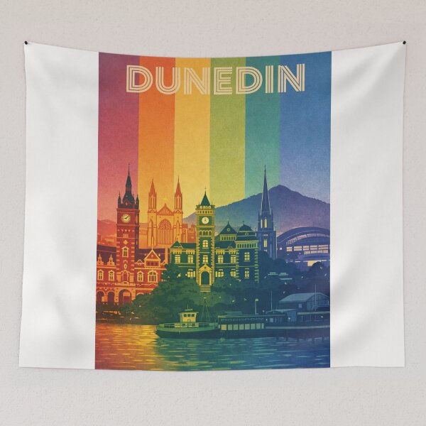 Item preview, Dunedin Colourful Waterfront with Historic Town Hall and Cathedral View designed and sold by Places On Earth.