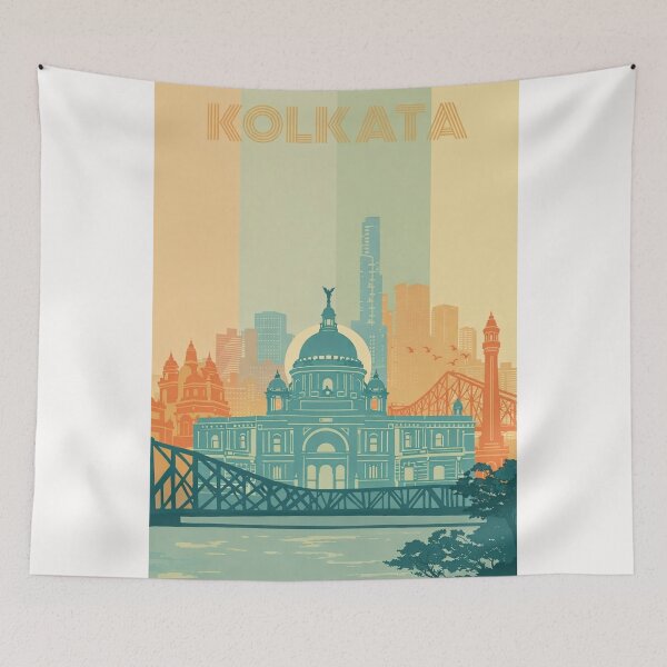 Item preview, Kolkata Skyline with Victoria Memorial, Temples and City Buildings designed and sold by Places On Earth.