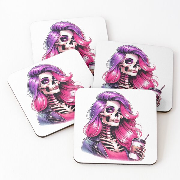 Item preview, Pink Skeleton Girl Coffee Dark Feminine Illustration designed and sold by Lulunza.