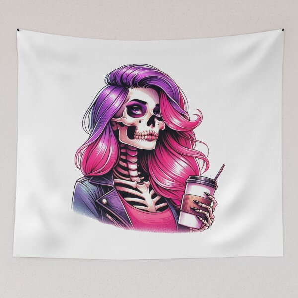 Item preview, Pink Skeleton Girl Coffee Dark Feminine Illustration designed and sold by Lulunza.