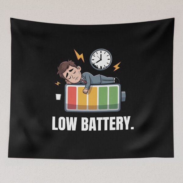 Item preview, Low Battery Tired Office Worker Funny Cartoon Tee designed and sold by JustFunnyStuff.