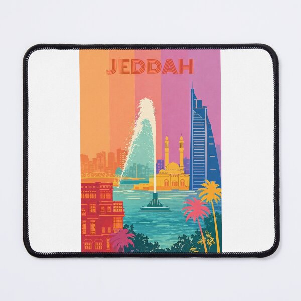 Item preview, Jeddah Waterfront Scene with King Fahd Fountain and Mosque Silhouette designed and sold by Places On Earth.