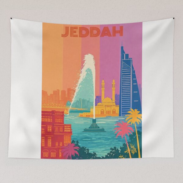 Item preview, Jeddah Waterfront Scene with King Fahd Fountain and Mosque Silhouette designed and sold by Places On Earth.