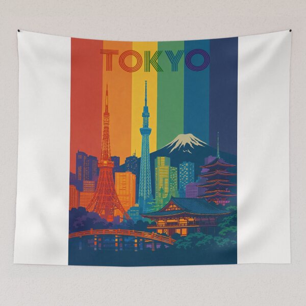 Item preview, Tokyo Rainbow Cityscape with Skytree, Tokyo Tower and Traditional Temples designed and sold by Places On Earth.