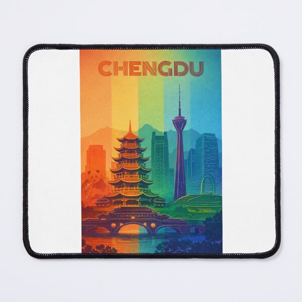 Item preview, Chengdu Cityscape with Sichuan TV Tower, Pagodas and Mountain Backdrop designed and sold by Places On Earth.