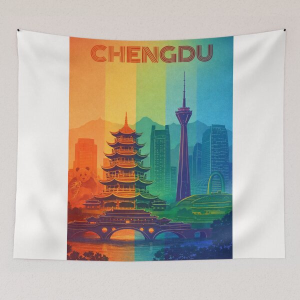 Item preview, Chengdu Cityscape with Sichuan TV Tower, Pagodas and Mountain Backdrop designed and sold by Places On Earth.